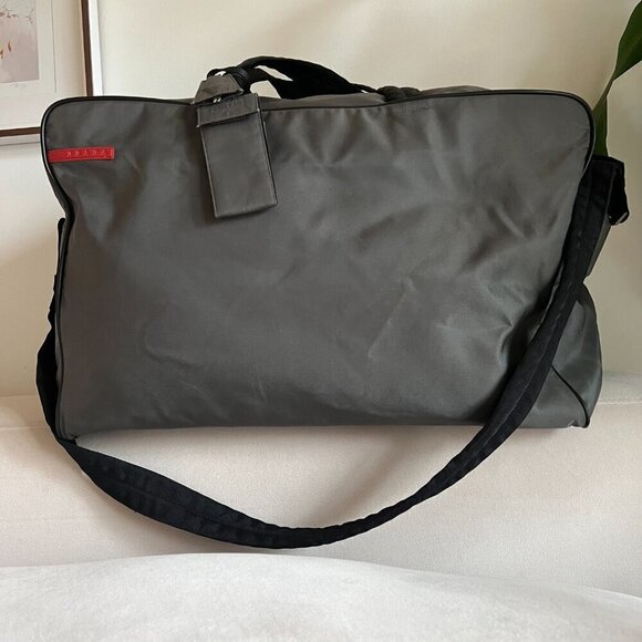 PRADA Mens Tessuto Travel Gym Weekend Duffle Boston Bag Grey - Picture 2 of 16